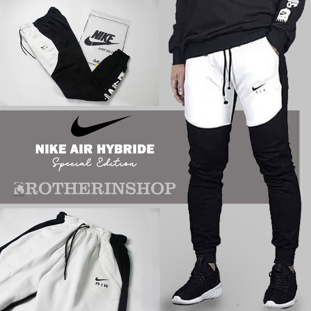 Celana Training Panjang . Celana Olahraga Pria . Celana Jogger Nike Air Hybride Black White