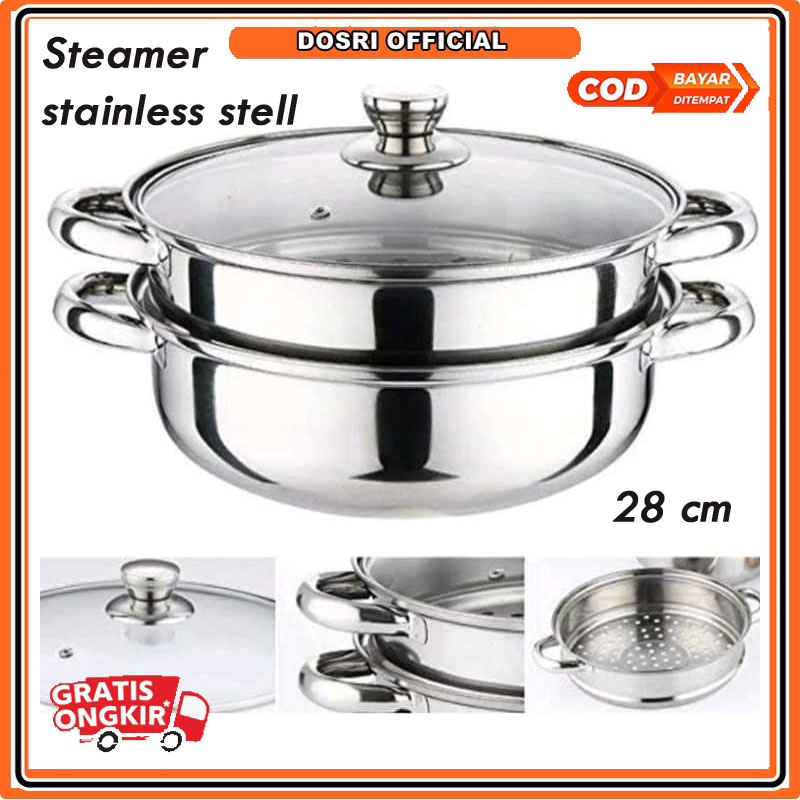 [BISA COD] Panci Kukus 2 susun Kukusan Double Stainless Steel Steamer Pan Dandang 2 layer cooking pot 2in1