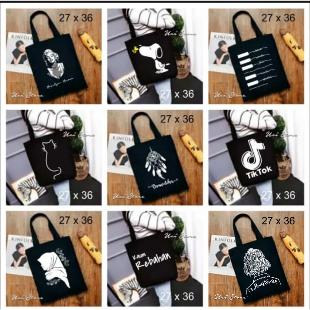 ( PAKAI RESLETING) TOTE BAG WANITA // SABLON KUAT &amp; RAPI ( TOKO UCI)