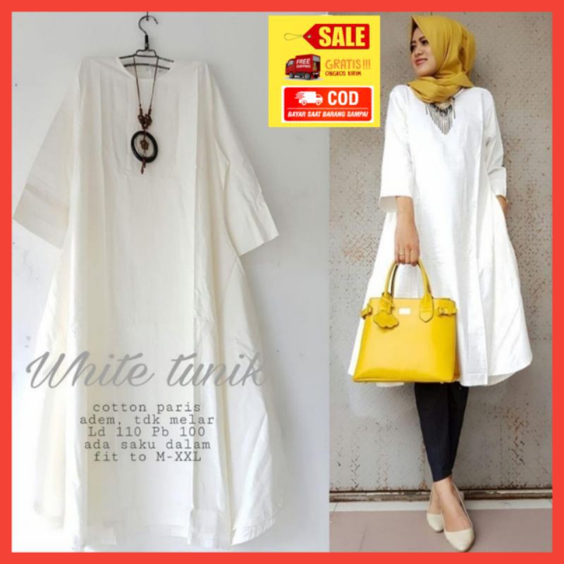 Baju Atasan Wanita Putih/Tunik Wanita Putih/Baju Tunik Putih Polos/ Tunik Putih Wanita