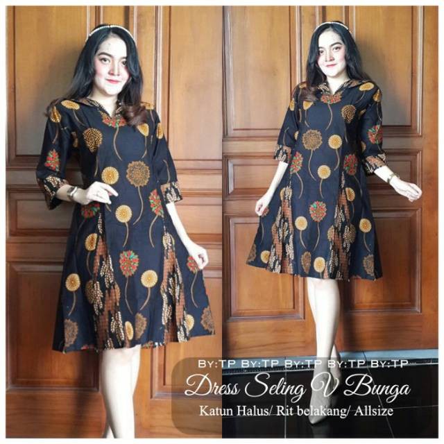 PROMO Dress Tunik Batik Seling V Bunga Aster