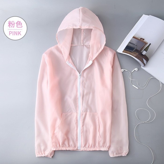 JAKET WANITA Jacket Ringan anti UV/anti panas/anti air - Merah Muda KEKINIAN OVERSIZE TERBARU KOREA 