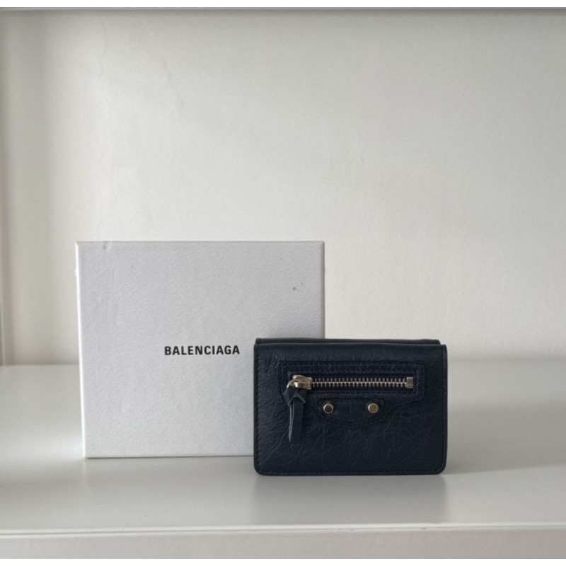Balenciaga Threefold Mini Compact Wallet in Classic Navy SHW