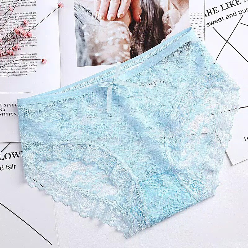 Celana Dalam Wanita Polos Renda Basic Impor / Celana Dalam Wanita Aksen Renda-CD-2 Biru
