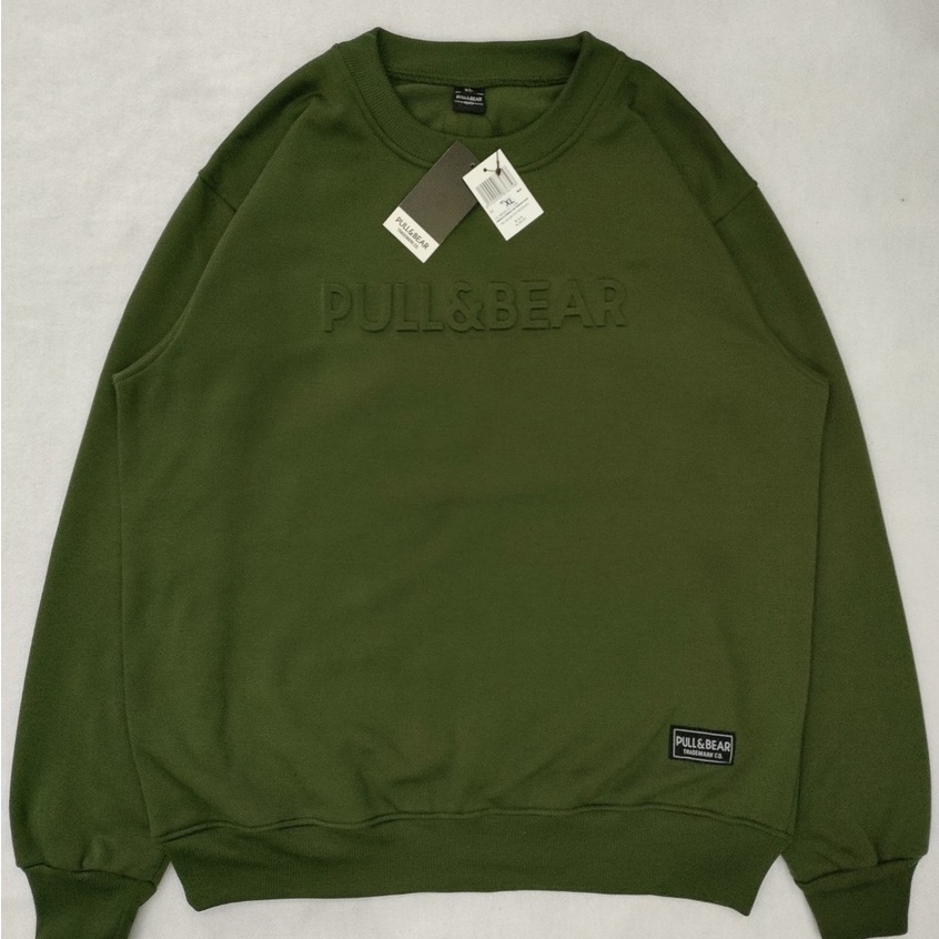 SWEATER CREWNECK PULL&amp;BEAR EMBOSS 3D HURUF TIMBUL SWEATER CREWNECK OBLONG FLEECE