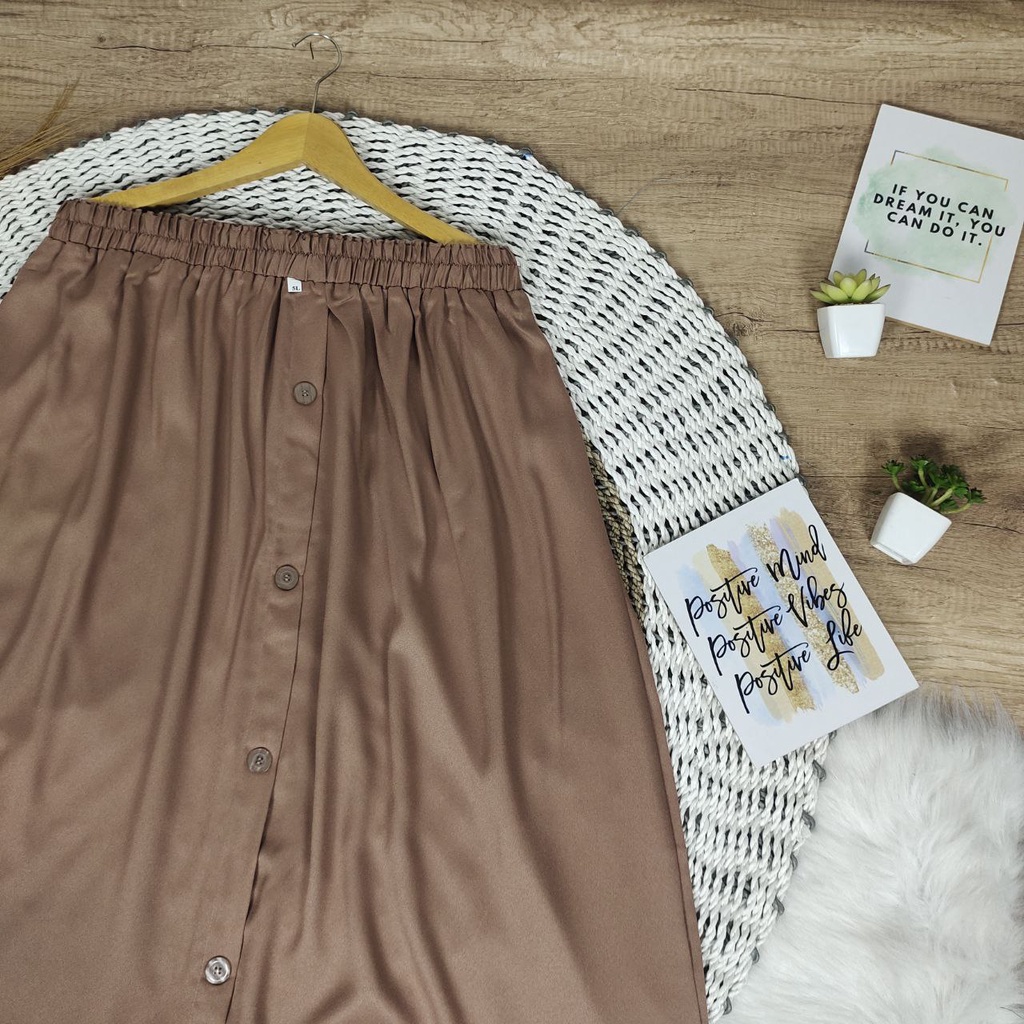 ROK SUPER JUMBO 100KG KE ATAS BUTTONSKIRT BIGSIZE - BISA COD - BUMIL - BAHAM ADEM GAK NERAWANG-COKLAT