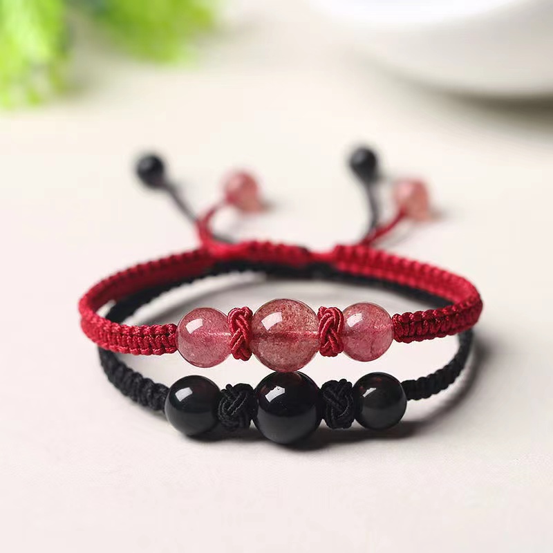 Gelang Kristal Obsidian Strawberry Hand woven Untuk Wanita