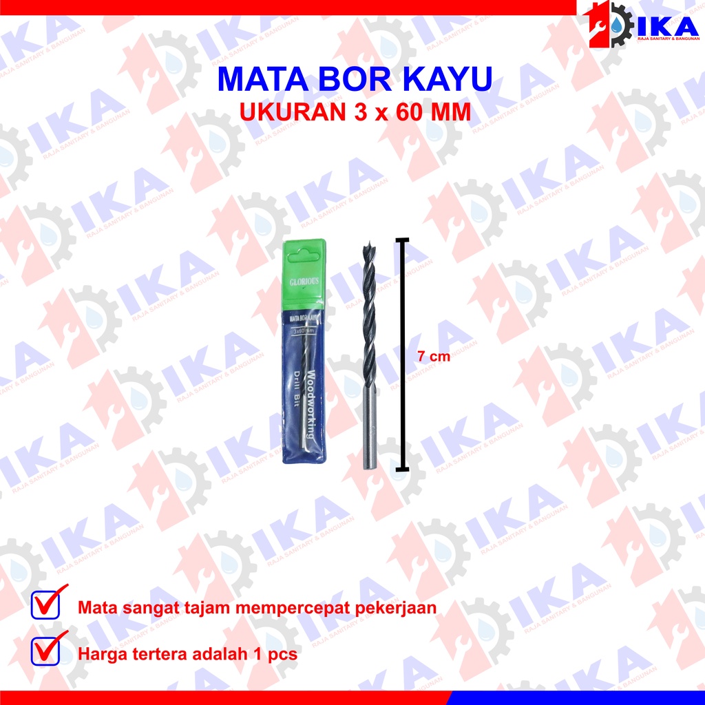 Mata Bor Kayu Glorious 3, 4, 5, 6, 8, 10, 12mm