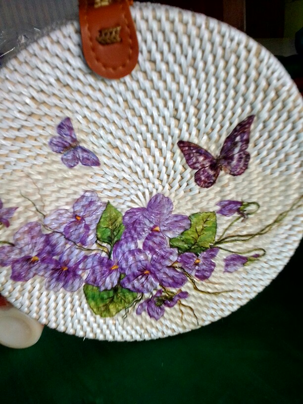 Tas Rotan Bulat Decoupage Diameter 20cm, 18cm, 15cm