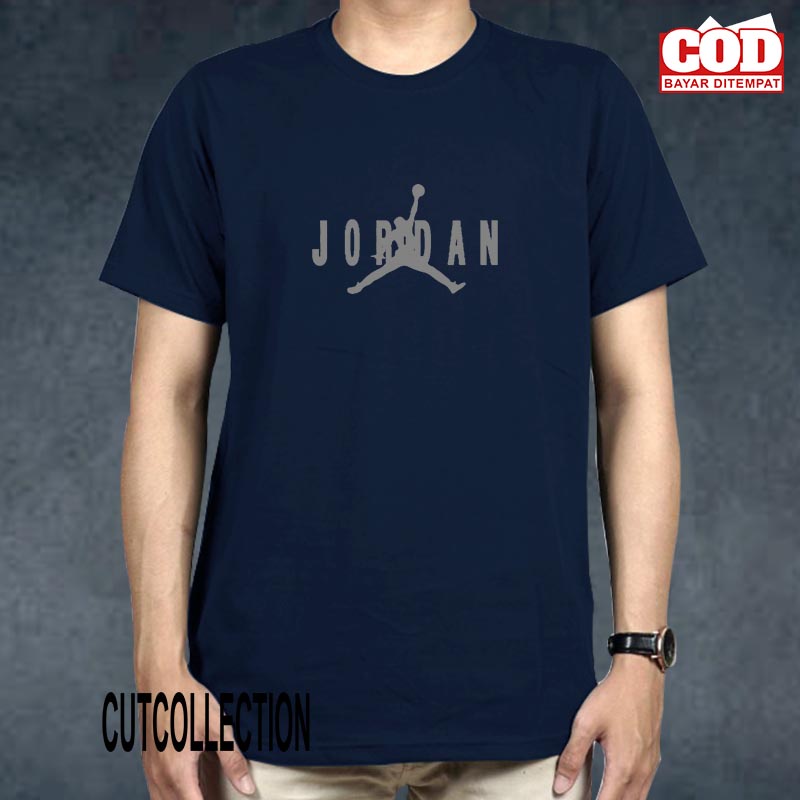 Baju Kaos Pria Lengan Pendek / Baju Kaos Jordan Logo Dan Text Silver / Distro Pria & Wanita Cotton C
