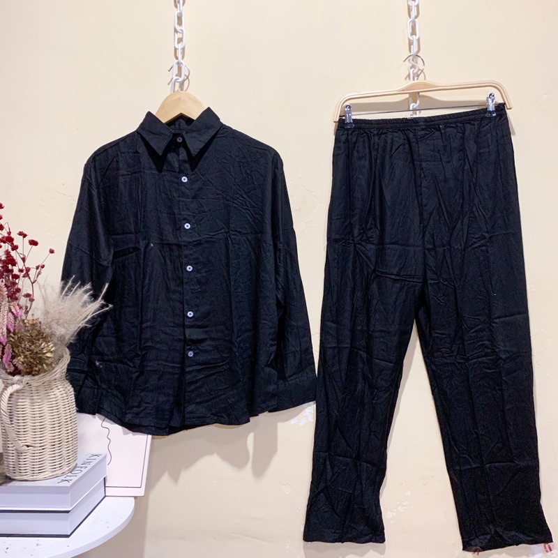 ONE SET RAYON FULL KANCING (PILIH MOTIF) / PIYAMA RAYON WANITA MURAH / PAJAMAS BUSUI / DAILY SET-KC Hitam