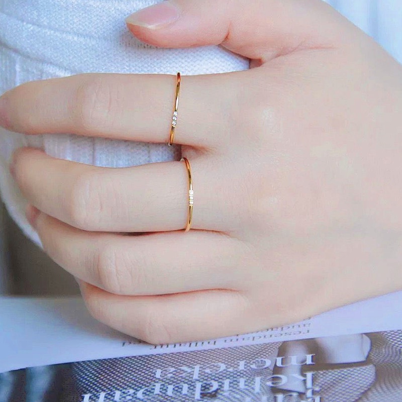 Cincin Titanium Wanita Anti Karat Asli Premium Cincin Berlian Klasik Emas 18k Korea Aksesoris Wanita