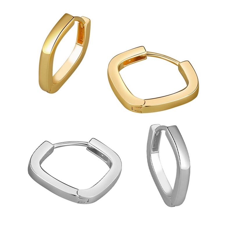 Anting Hoop Handmade Bentuk Persegi Kecil Warna Emas Gaya Vintage Untuk Wanita