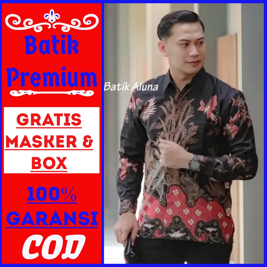 Batik pria lengan panjang premium reguler formal kemeja batik cowok slim fit modern baju slimfit ali