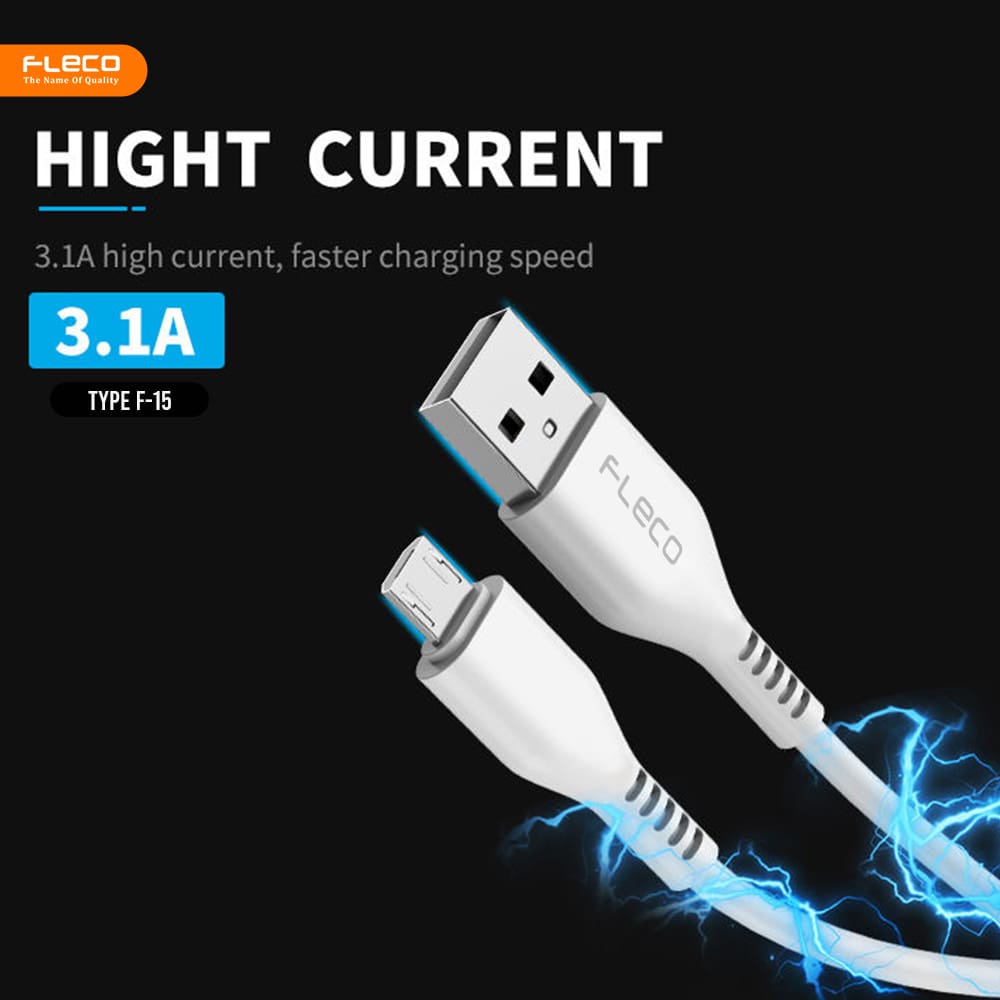 Kabel Data USB FLECO T777 Fast Charging 1 Meter cable Hight Current Speed Up 80% Fast Charging Qualcomm QC 3.0A Micro Type C