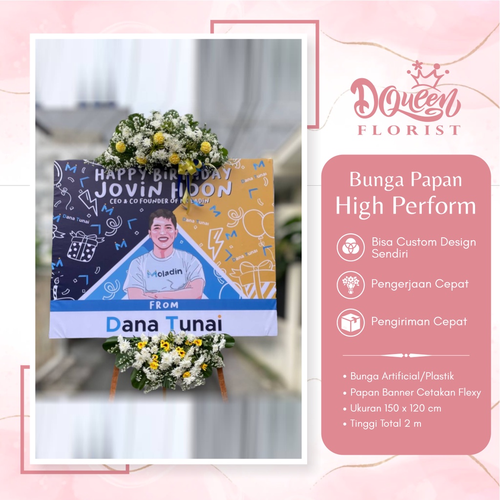 Papan Bunga High Perform Ucapan Selamat Hadiah Happy Birthday Wedding Lamaran Anniversary Ulang Tahun Peresmian Grand Opening Natal Karangan Balon Kembang Asli Plastik 100% Cantik Keren