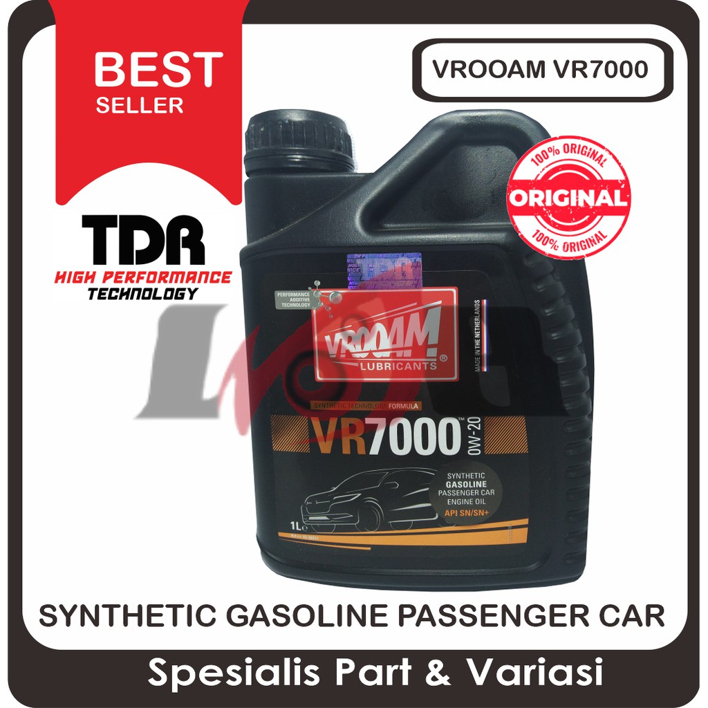 Oli Mobil Vrooam TDR VR7000 Car Engine Oil SAE 0W20 1 Liter API SN Full Synthetic