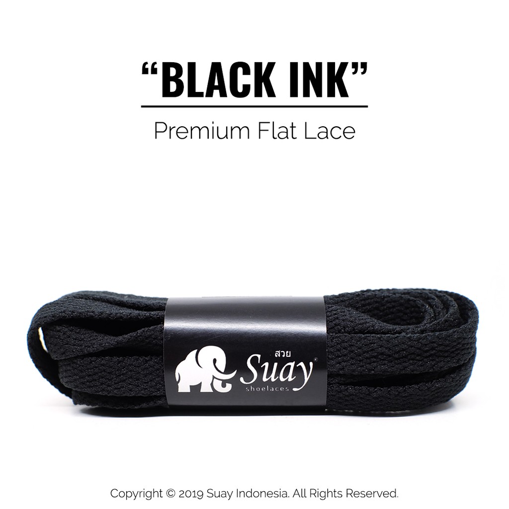 TALI SEPATU Sneaker Warna Warni Gepeng (FLAT) Panjang 115cm Suay Premium Shoelace SURABAYA-Black Ink