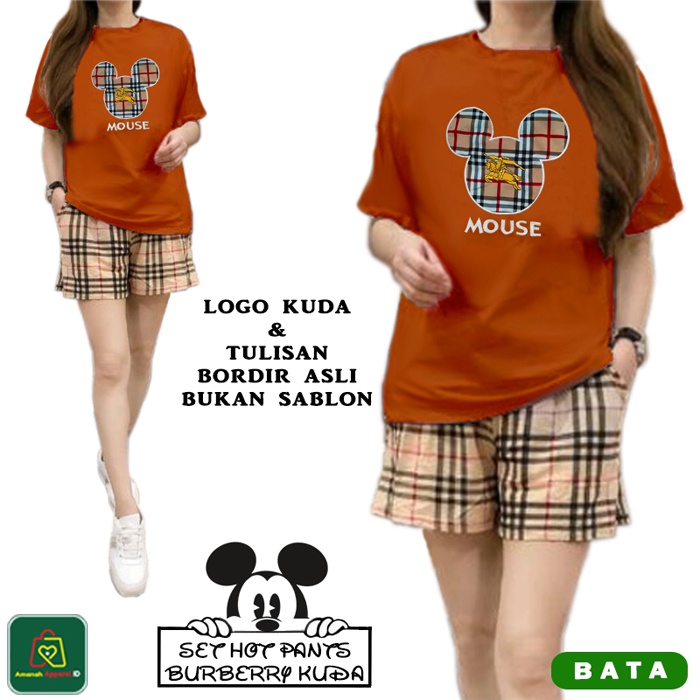 Setelan Hotpants Brbrry Kuda Lucu Bordir Kaos Hot Pants Wanita Bahan Babyterry Premium Size XL - 19349