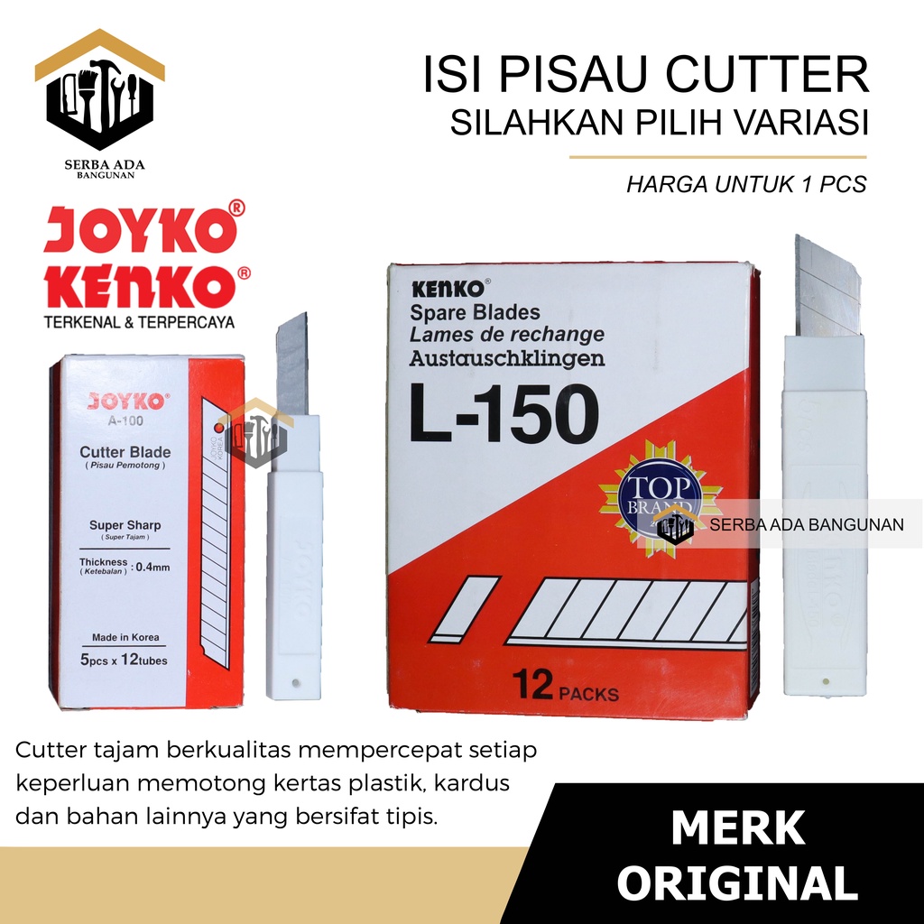 ISI MATA PISAU CUTTER  KENKO ASLI L-150 BESAR &amp; JOYKO A 100 KECIL/SILET TAJAM KUALITAS BAGUS 1KTK