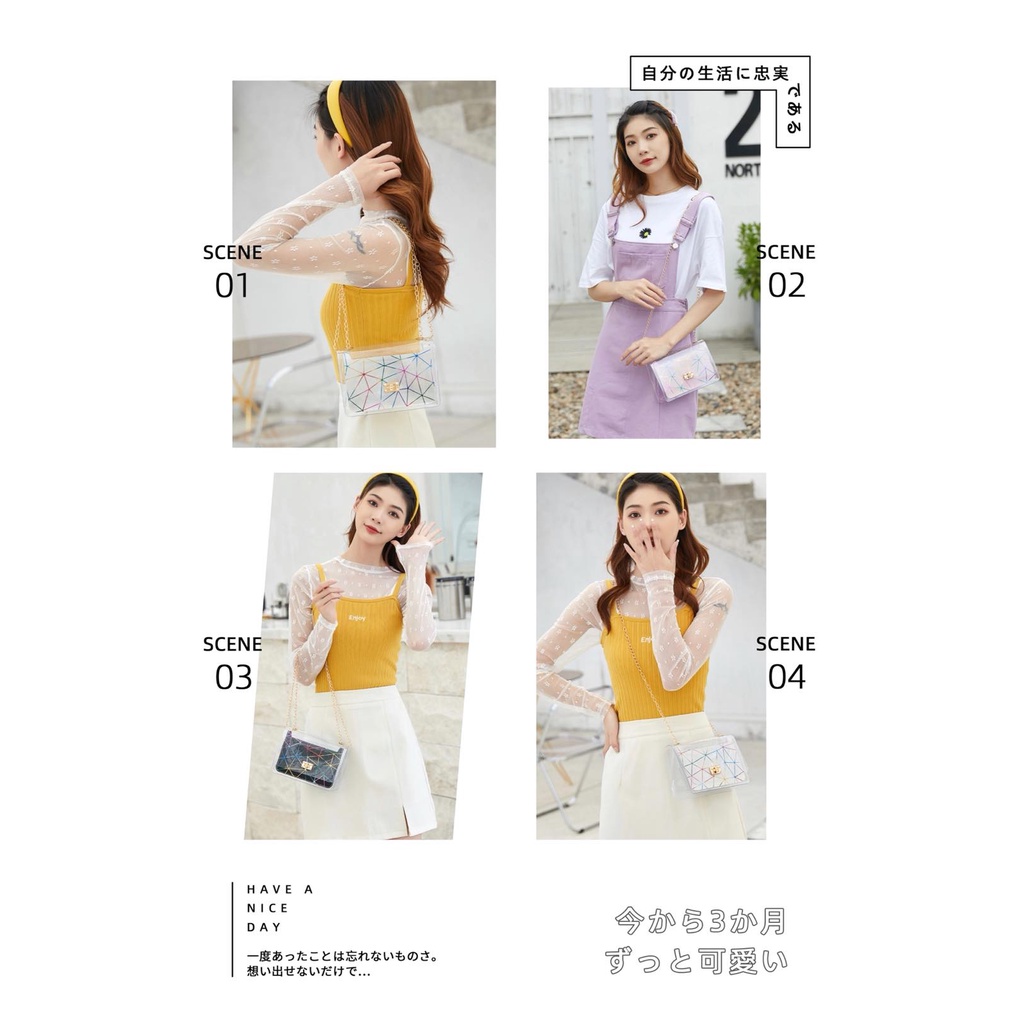 Tas Korea Selempang Jelly Warna Laser Segitiga Rantai DIagonal Tas Bahu Handbag Fashion Terbaru A10