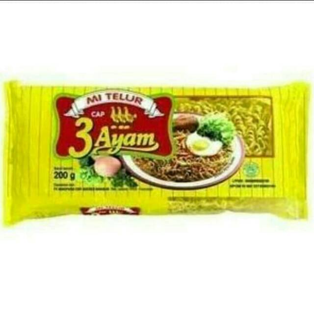 

Mie Telur Cap 3 Ayam 200 Gram - Paket Hemat 5 Bks!!