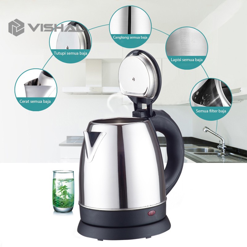 VISHAL Teko listrik 2L / Pemanas Air /Kettle Electric Stainless Pembuat Kopi Teh VS-1801