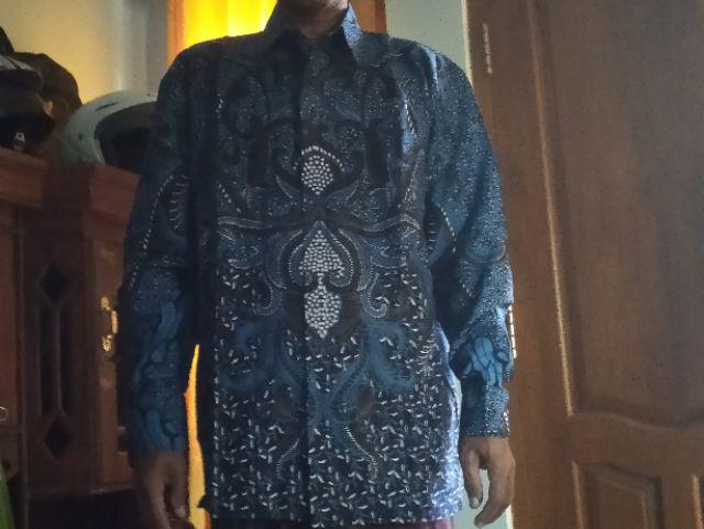 Hem Batik Solo Murah Lengan Panjang Full Furing Nisworo Biru / Batik Katun Sragenan High Quality