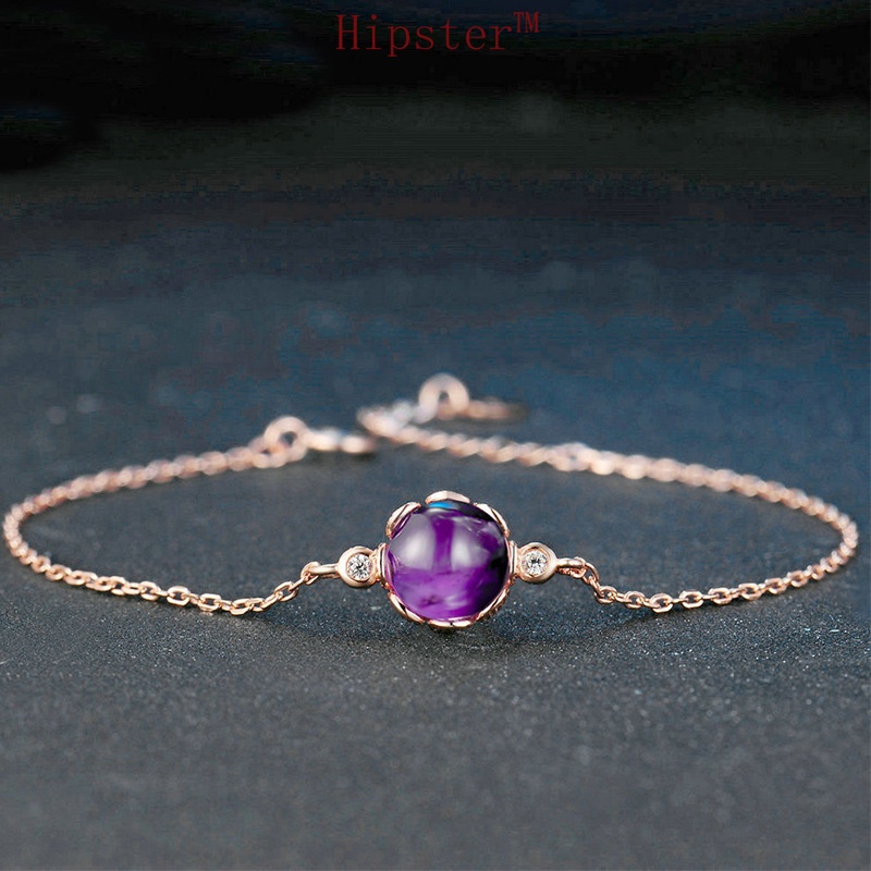 Hot Sale Stylish round New Natural Purple Gemstone Rose Gold Bracelet