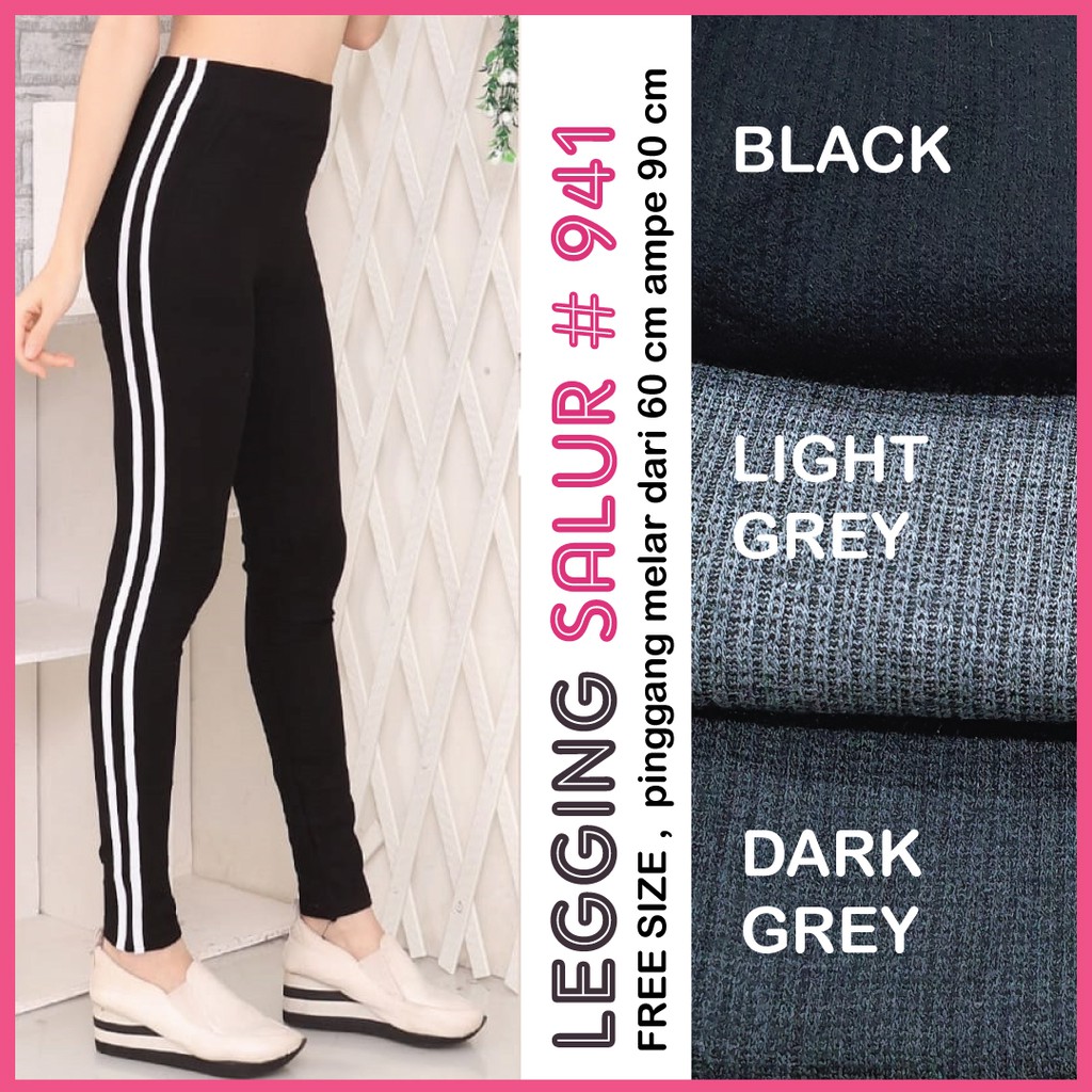 Legging Salur 941 / Leging Salur lis putih samping / Legging jumbo wanita / Legging panjang