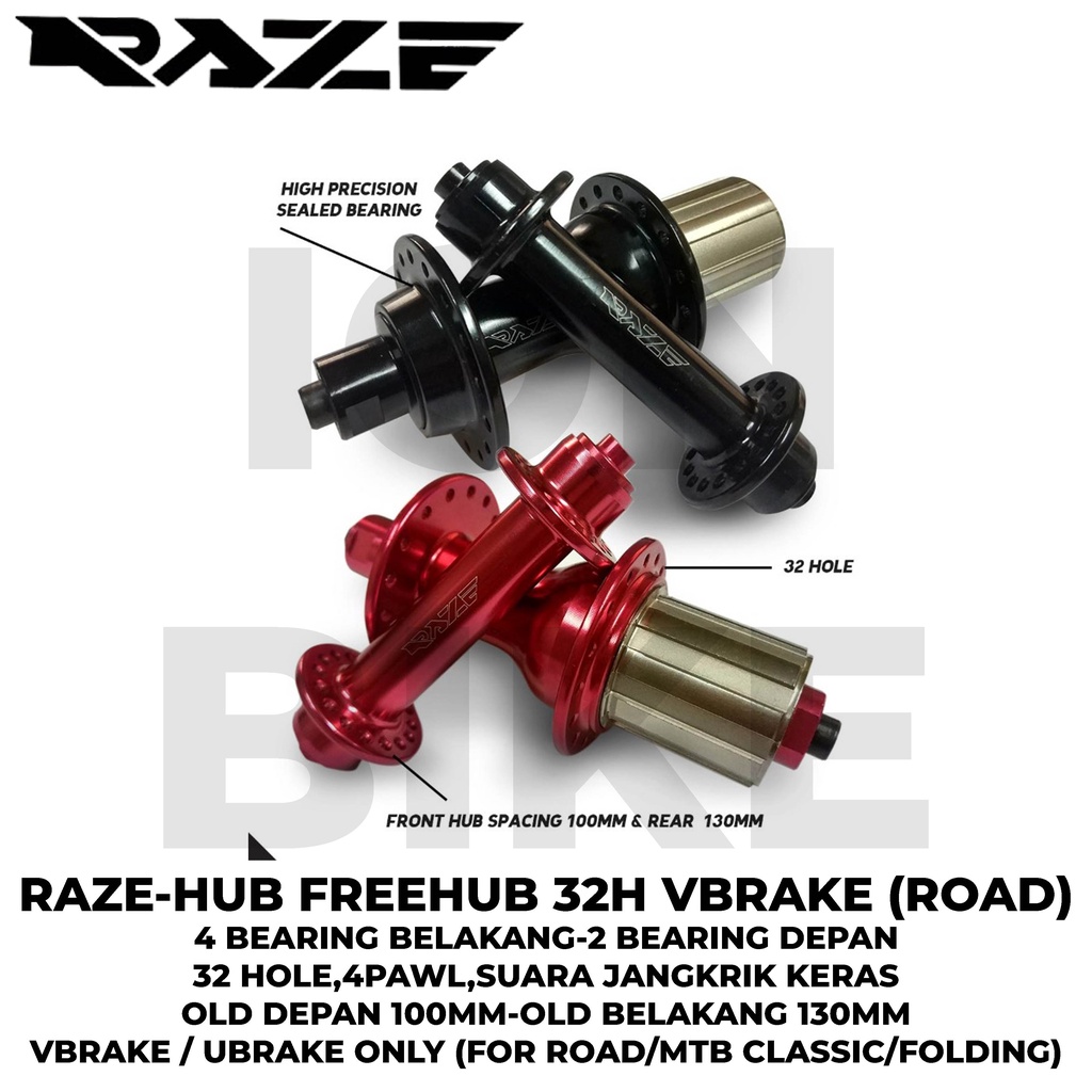 Hub Freehub Roadbike Raze 32 Hole Sepeda Balap 32H Bearing Loncer 32 H  Free Road Bike 4 Bearing Jan