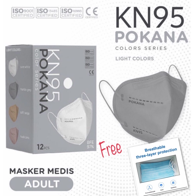 Pokana masker kn95 dewasa marble grey/nude pink free masker 3 ply std