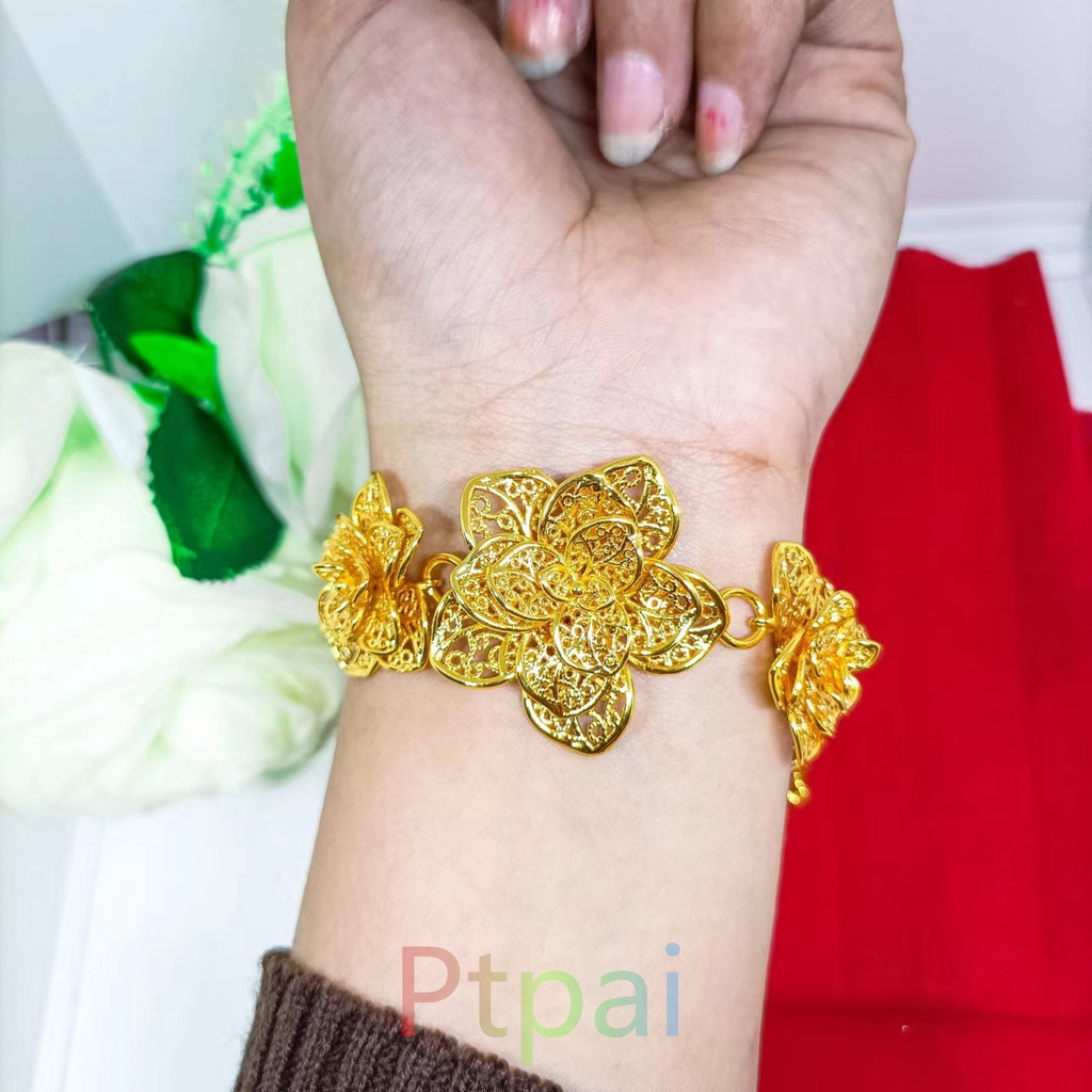 Gelang Rante bunga tiga gold perhiasan fashion xuping