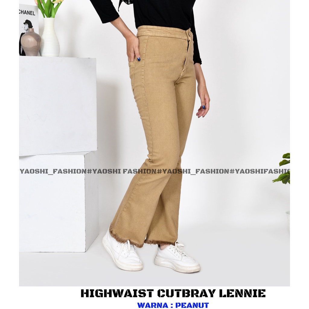 YAOSHI - CELANA PANJANG DENIM/JEANS PINGGANG TINGGI WANITA- HIGHWAIST CUTBRAY RAWIS LENNIE