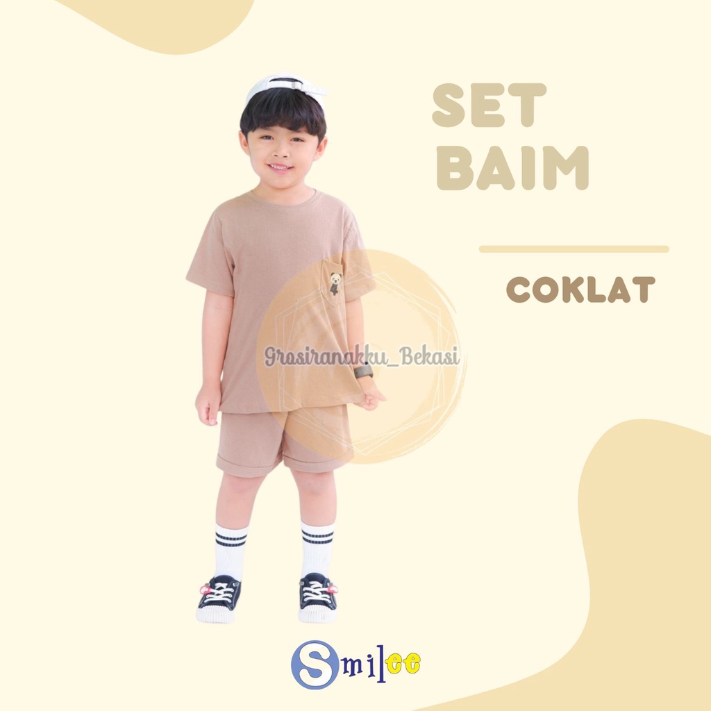 Setelan Anak Unisex Baim Smilee  Warna Coklat Size 1-5 Tahun