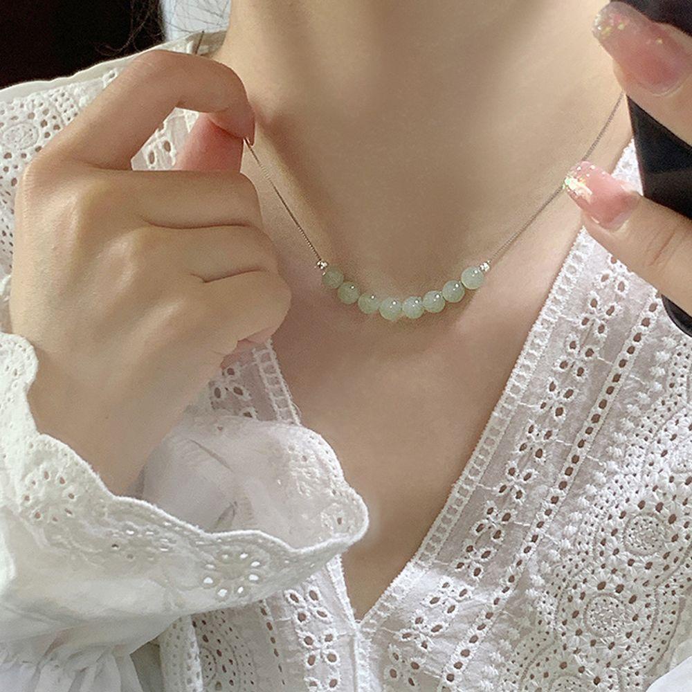 Mxbeauty Kalung Perempuan Hadiah Vintage Elegan Giok Manis Temperamen Rantai Klavikula