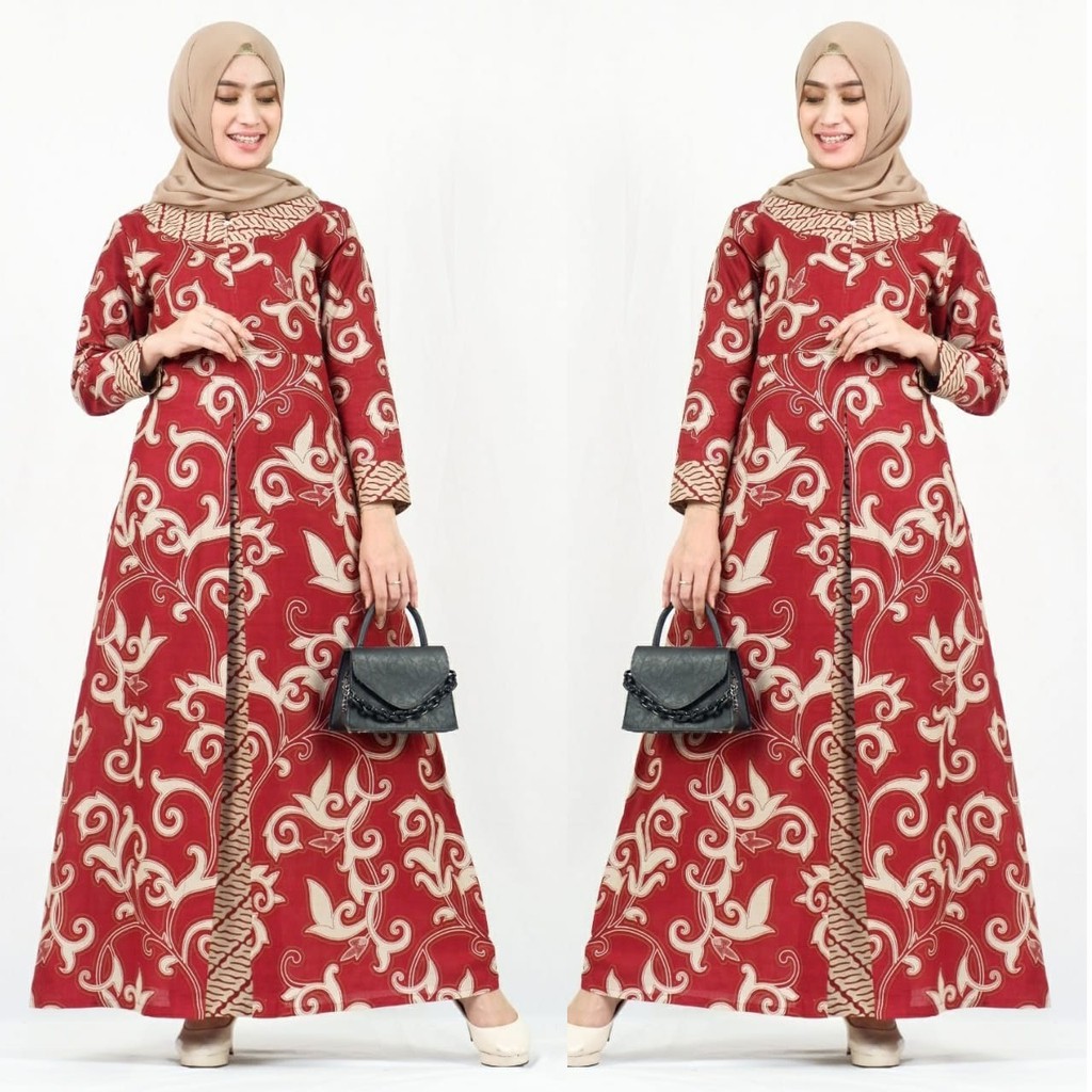 Baju Gamis Wanita Batik Ameta Merah