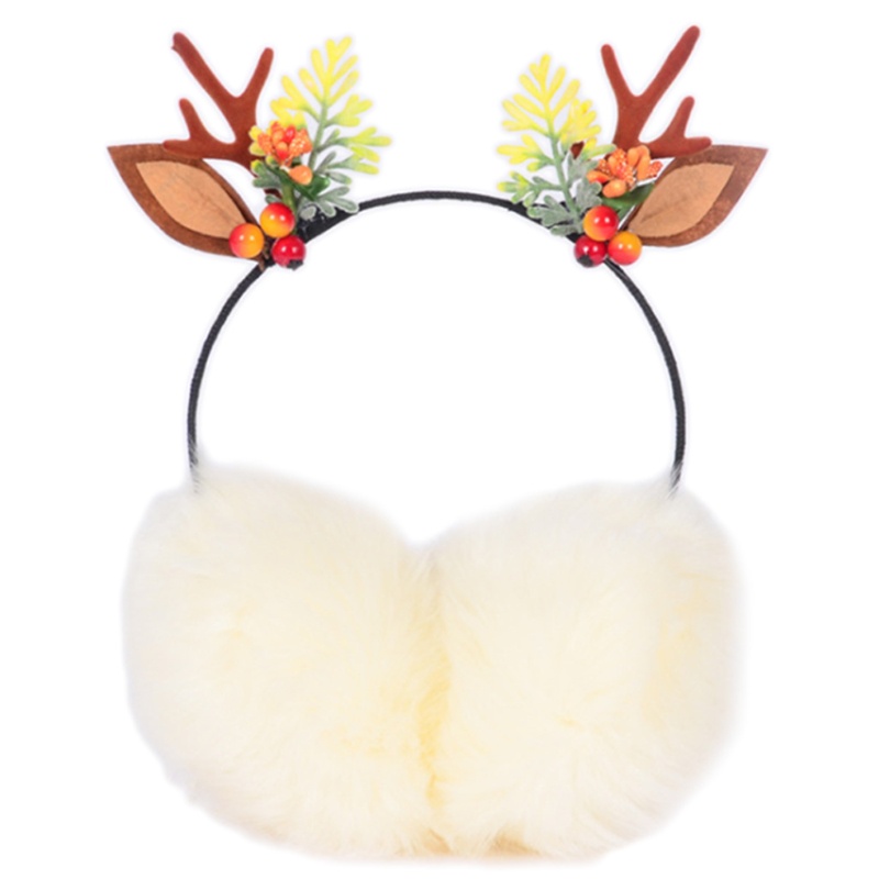 Earmuffs Penghangat Telinga Desain Tanduk Rusa Natal Bahan Fleece Untuk Anak