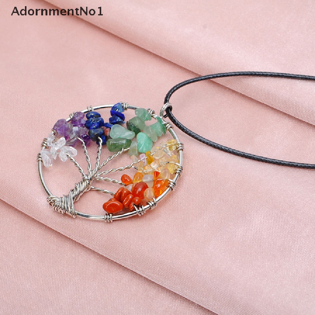 (AdornmentNo1) Kalung Rantai Dengan Liontin Pohon Kehidupan Hias 7 Batu Kristal Quartz Chakra Untuk Wanita