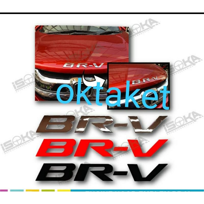 emblem kap mesin BRV hitam merah chrome isoka