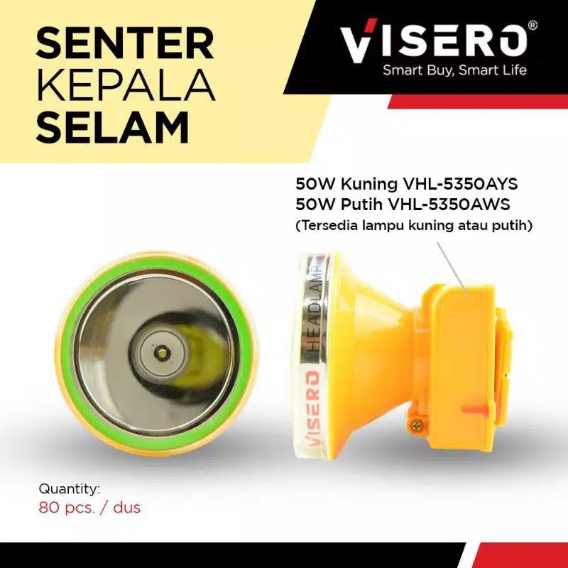 Headlamp Selam - Senter Kepala 50Watt Selam Visero Headlamp Super LED Putih kuning 50W