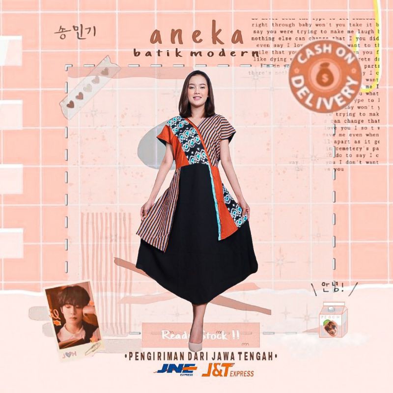 DRESS KAISYA BATIK WANITA SELUTUT WARNA HITAM ORANGE MERAH MAROON BIRU NAVY KUNING WISUDA ADNAN