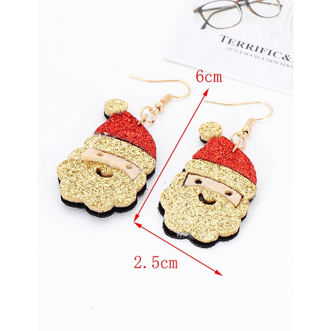 LRC  Anting Gantung Fashion Gold Color Santa Claus Shape Decorated Earrings