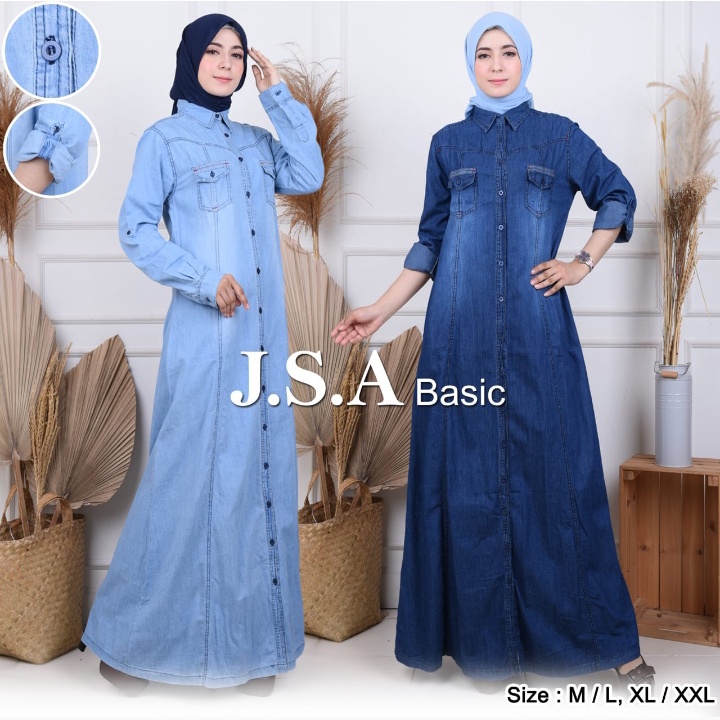 Baju Gamis Wanita Dress Jeans Biru Muda Wanita Lengan Panjang