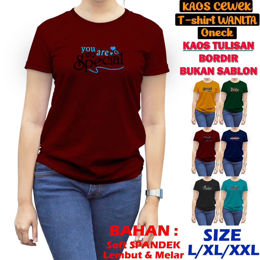 atasan wanita bordir bahan spandex t shirt wanita baju kaos wanita murah