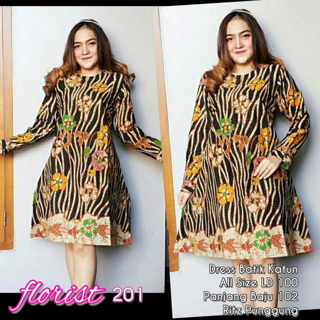 Dress Batik Wanita Florist / Dress Batik Kerja / Tunik Batik Pesta
