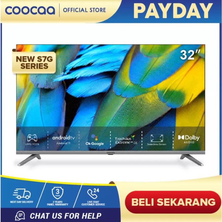 COOCAA LED TV 32 INCH - Android 11.0 - Digital TV - HDR 10 - 5G Wifi - USB/HDMI (Coocaa 32S7G)