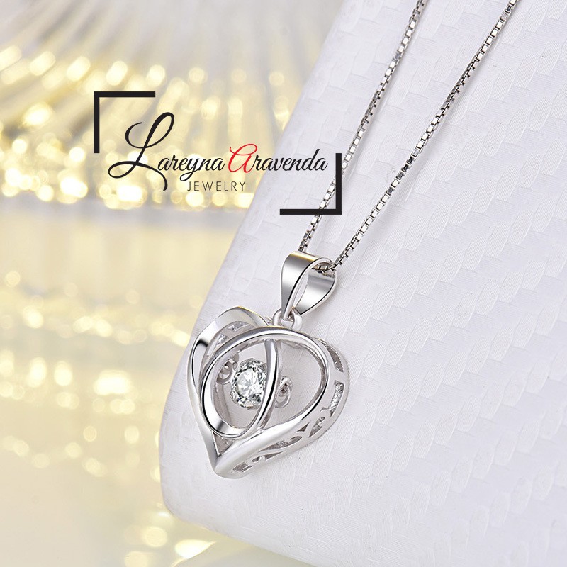 Kalung Titanium + Liontin Wanita Model Love Dancing Stone KL009