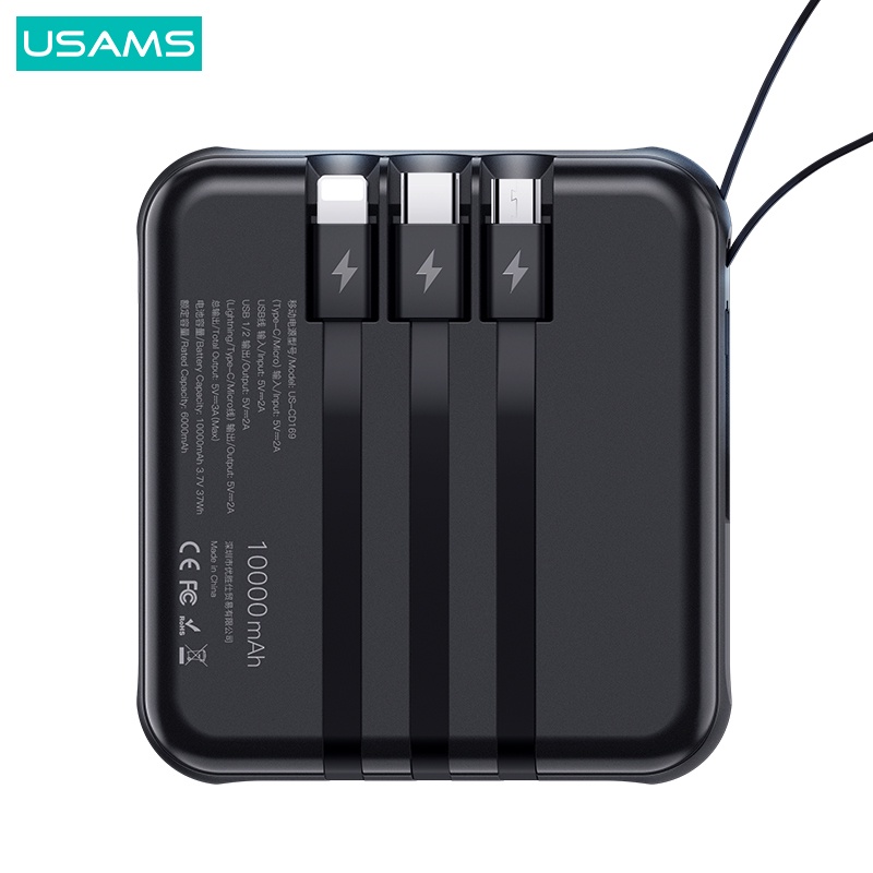 USAMS PB61 LED Display Mini Powerbank 10000mAh With Input Output Cables