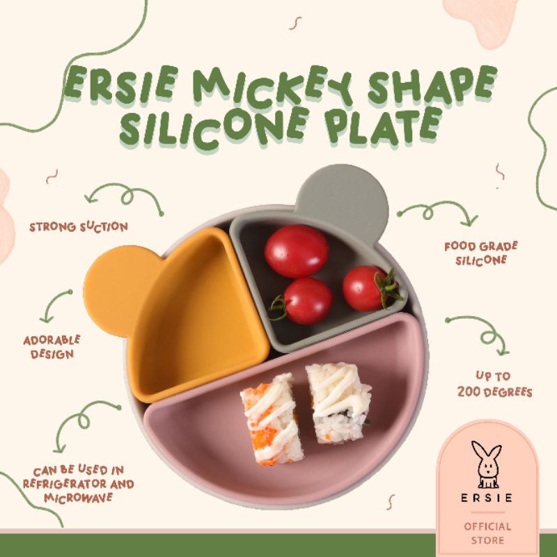 Ersie Mickey Shape Silicone Plate - Piring silikon mpasi untuk anak